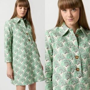 La DoubleJ Artemis Mini Shirt Dress S New Green Mint Fans Cotton Jacquard Italy